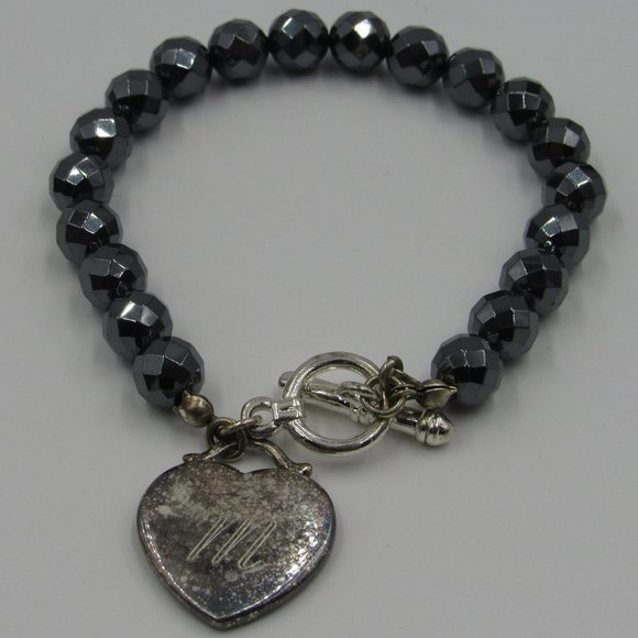 Jewelry - 7" Hematite M Heart Bracelet Vintage Elegant